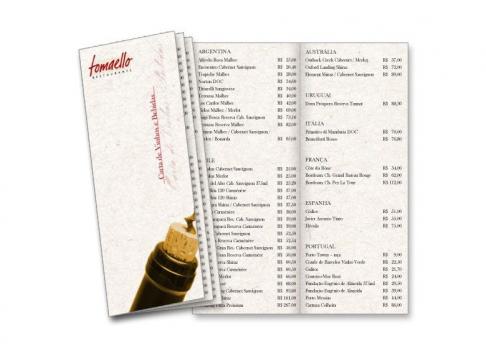 Cardápio Restaurante Tomaello - Carta de vinhos